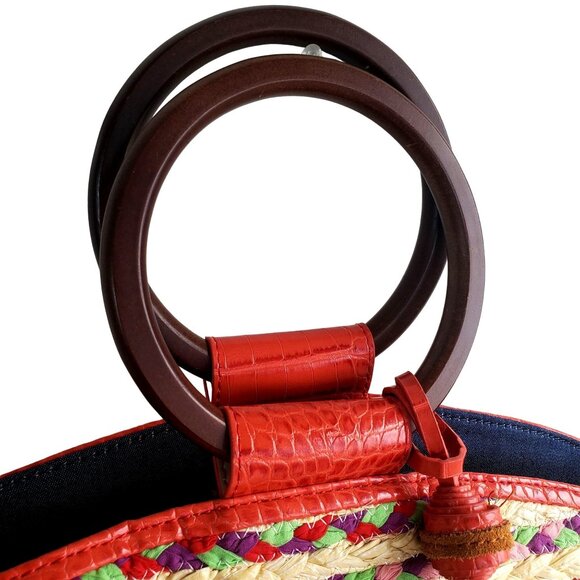 Sam Edelman Woven Gwendolyn Tote Handbag NWT Leather With Wood Handles Tassle - Picture 5 of 15